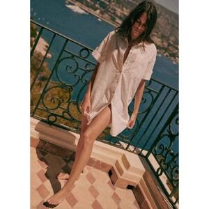 Sezane Cream Resort Shirt Dress Short Sleeve